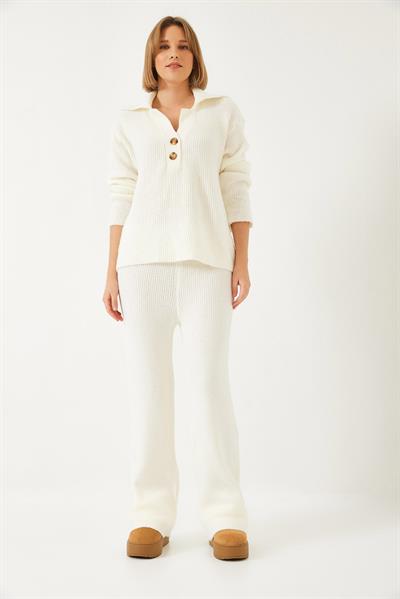 Kadın Gömlek Yaka Kalın Triko Alt Üst Takım 60261313 - Bej