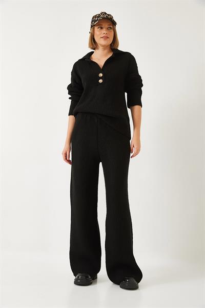 Kadın Gömlek Yaka Kalın Triko Alt Üst Takım 60261313 - Siyah