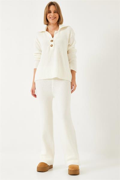 Kadın Gömlek Yaka Kalın Triko Alt Üst Takım 60261313 - Bej