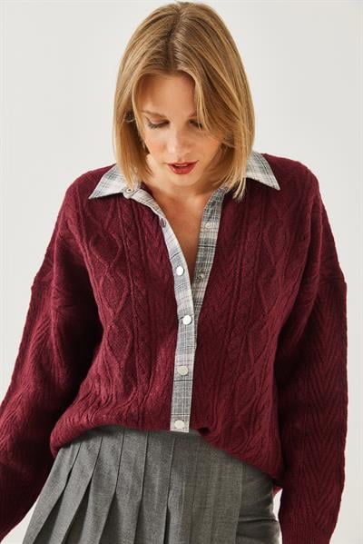 Gömlekli Patlı Triko Hırka 241062 60251961 - Bordo