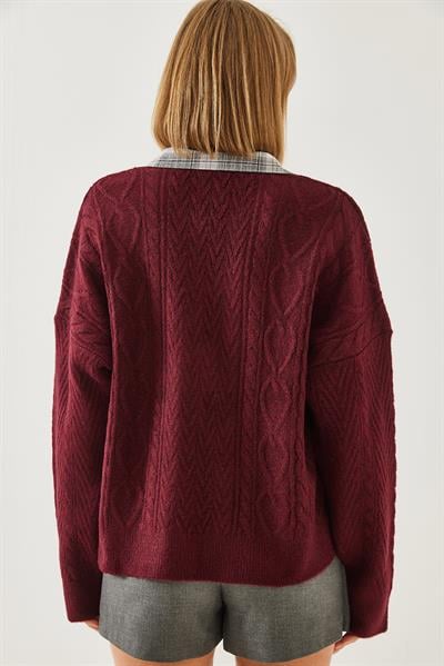 Gömlekli Patlı Triko Hırka 241062 60251961 - Bordo