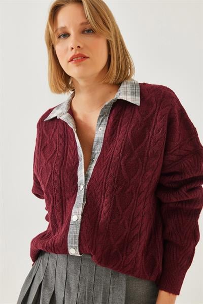 Gömlekli Patlı Triko Hırka 241062 60251961 - Bordo