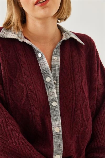 Gömlekli Patlı Triko Hırka 241062 60251961 - Bordo