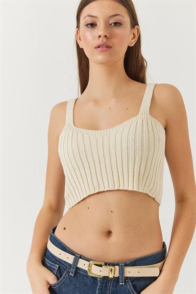 Kadın Hırka Crop Atlet İkili Triko Takım 60261447 - Ekru