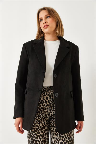 İki Düğmeli Süet Ceket 60261244 - Siyah