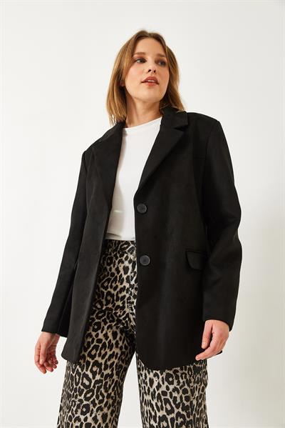 İki Düğmeli Süet Ceket 60261244 - Siyah