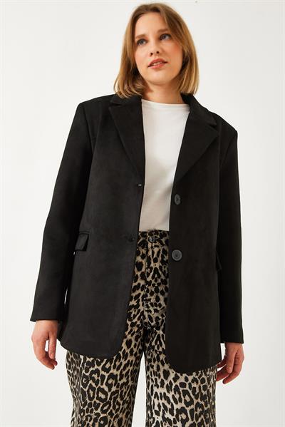 İki Düğmeli Süet Ceket 60261244 - Siyah