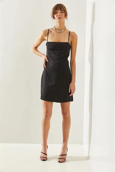 Kadın İnce Askılı Astarlı Mini Elbise 60261525 - Siyah
