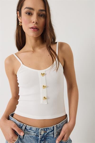 İnce Askılı Kalp Aksesuarlı Crop Atlet 2226 60284026 - Beyaz