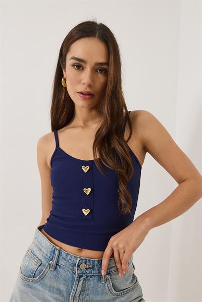 İnce Askılı Kalp Aksesuarlı Crop Atlet 2226 60284026 - Lacivert