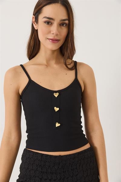 İnce Askılı Kalp Aksesuarlı Crop Atlet 2226 60284026 - Siyah