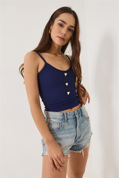 İnce Askılı Kalp Aksesuarlı Crop Atlet 2226 60284026 - Lacivert