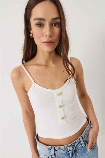 İnce Askılı Kalp Aksesuarlı Crop Atlet 2226 60284026 - Beyaz