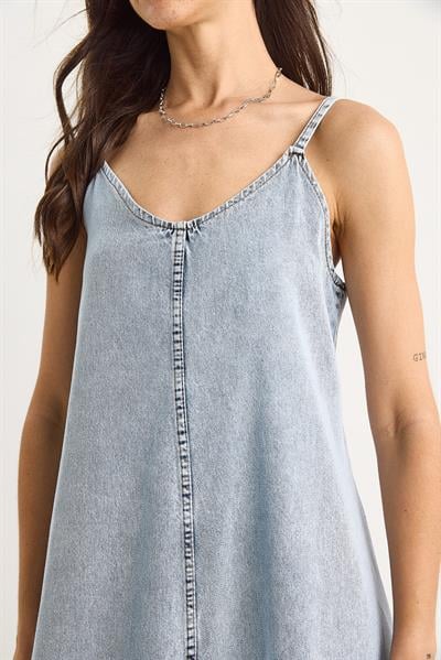 Kadın İnce Askılı Uzun Denim Elbise 6058 60281039 - Kar Yıkama