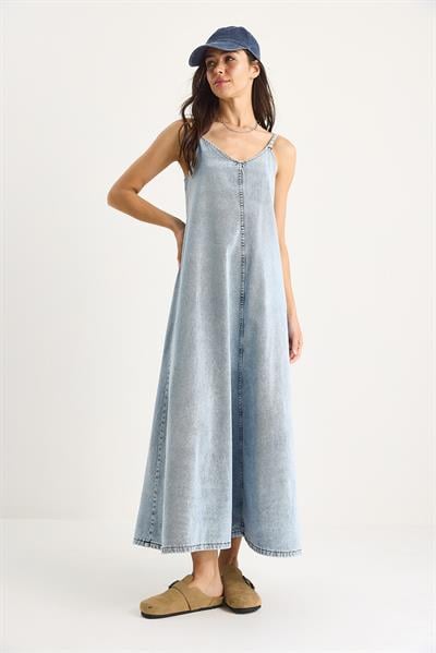 Kadın İnce Askılı Uzun Denim Elbise 6058 60281039 - Kar Yıkama