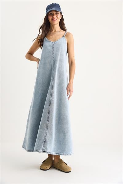 Kadın İnce Askılı Uzun Denim Elbise 6058 60281039 - Kar Yıkama