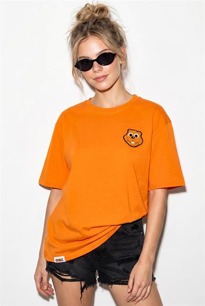 Kadın %100 Cotton Nakışlı Teddy Detaylı Bisiklet Yaka T-Shirt 60382610 - turuncu