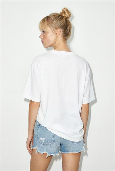 Kadın %100 Pamuk Bisiklet Yaka Flamingo Baskılı Oversize T-Shirt ÖT261016 60286079 - Beyaz
