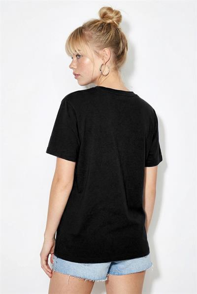 Kadın %100 Pamuk El İşi Balon Nakış Detaylı Premium Tasarım T-Shirt 1007 60282053 - Siyah