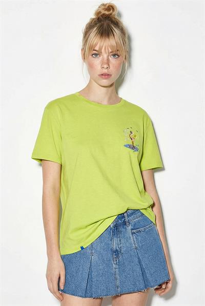 Kadın %100 Pamuk El İşi Flamingo Nakış Detaylı Premium Tasarım T-Shirt 1004 60282049 - Fıstık Yeşili
