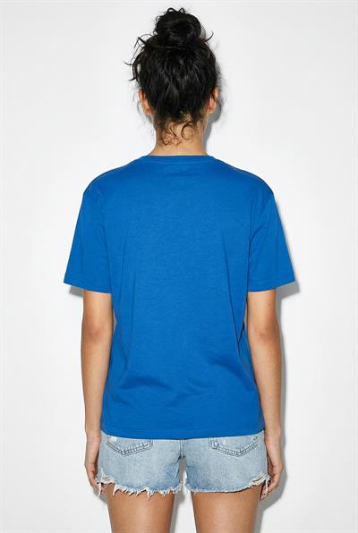 Kadın %100 Pamuk El İşi Minimal Nakış Detaylı Premium Tasarım T-Shirt 1003 60282051 - Gök Mavisi