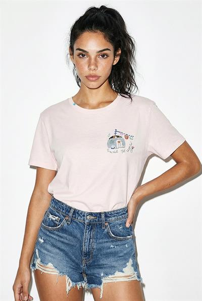 Kadın %100 Pamuk El İşi Minimal Nakış Detaylı Premium Tasarım T-Shirt 1003 60282051 - Toz Pembe