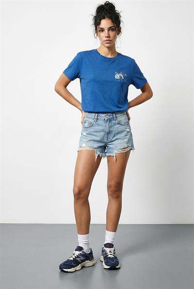 Kadın %100 Pamuk El İşi Minimal Nakış Detaylı Premium Tasarım T-Shirt 1003 60282051 - Gök Mavisi