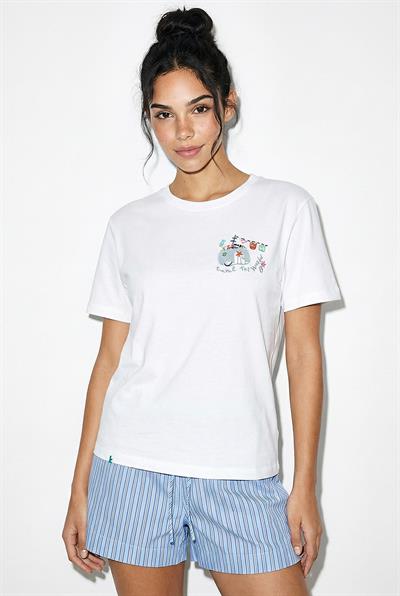 Kadın %100 Pamuk El İşi Minimal Nakış Detaylı Premium Tasarım T-Shirt 1003 60282051 - Beyaz