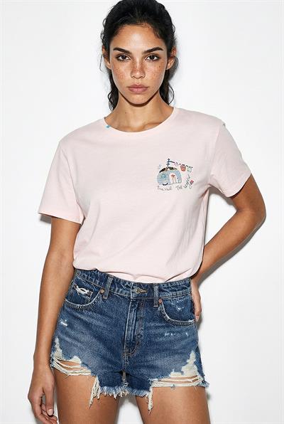Kadın %100 Pamuk El İşi Minimal Nakış Detaylı Premium Tasarım T-Shirt 1003 60282051 - Toz Pembe