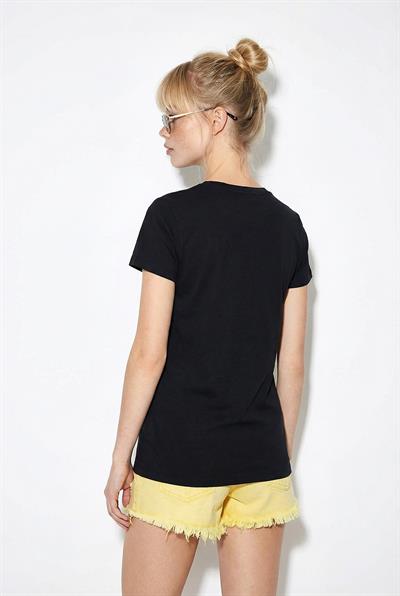 Kadın %100 Pamuk El İşi Summer Nakış Detaylı Premium Tasarım T-Shirt 1001 60282048 - Siyah