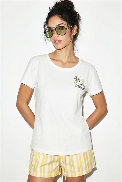 Kadın %100 Pamuk El İşi Summer Nakış Detaylı Premium Tasarım T-Shirt 1001 60282048 - Beyaz