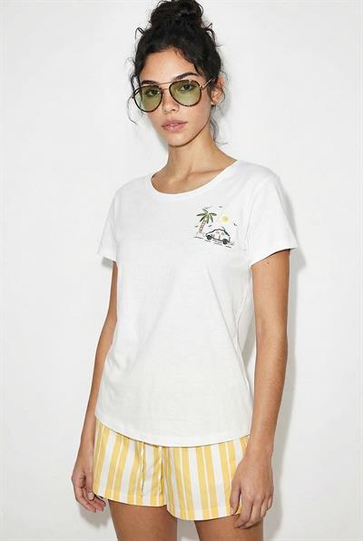 Kadın %100 Pamuk El İşi Summer Nakış Detaylı Premium Tasarım T-Shirt 1001 60282048 - Beyaz