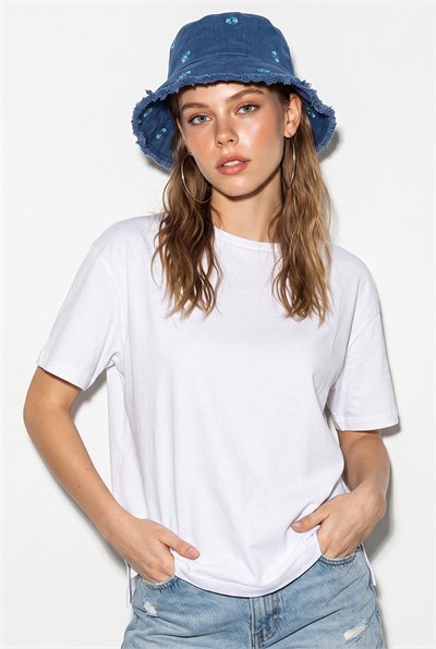 Kadın %100 Pamuk Oversize Bisiklet Yaka Yan Yırtmaçlı Basic T-Shirt 60382625 - Beyaz