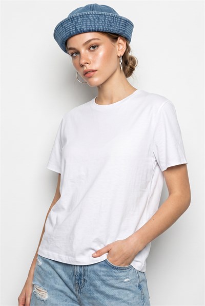 Kadın %100 Pamuk Regular Fit Bisiklet Yaka Basic T-Shirt 60382624 - Beyaz