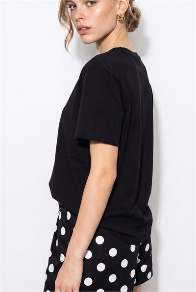 Kadın %100 Pamuk Regular Fit Bisiklet Yaka Basic T-Shirt 60382624 - Siyah