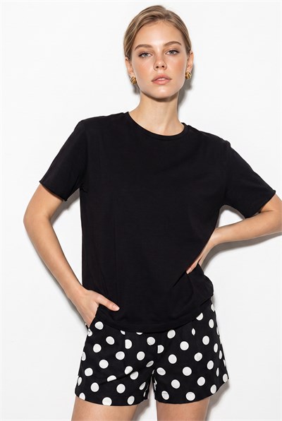 Kadın %100 Pamuk Regular Fit Bisiklet Yaka Basic T-Shirt 60382624 - Siyah