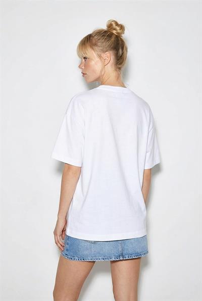 Kadın %100 Pamuklu Bisiklet Yaka Maymun Punch Baskılı Oversize T-Shirt ÖT261036 60286078 - Beyaz