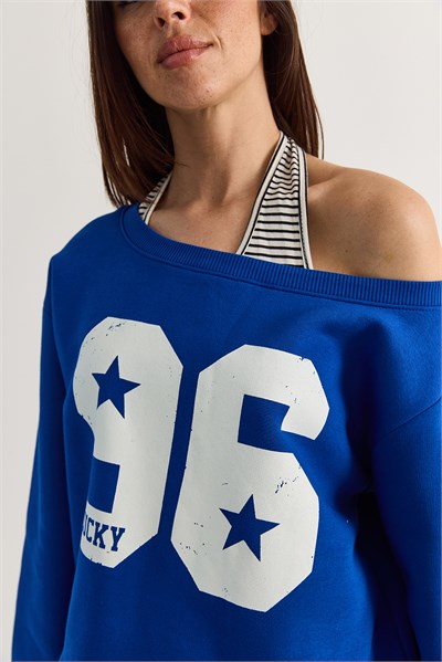 Kadın 96 Lucky Baskılı Birleşik Atlet Detaylı Kayık Yaka Sweatshirt 814 60286601 - Saks