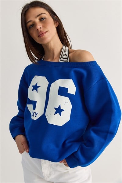 Kadın 96 Lucky Baskılı Birleşik Atlet Detaylı Kayık Yaka Sweatshirt 814 60286601 - Saks