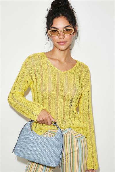 Kadın Ajurlu Salaş Merserize Premium Triko Bluz TK261051 60286233 - Sarı