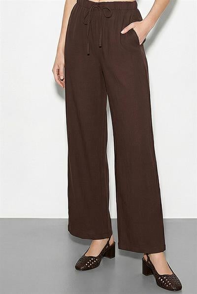 Kadın Aksesuarlı Oversize Gömlekli Bol Paça Pantolon Alt-Üst Takım 7613 60286063 - Acı Kahve