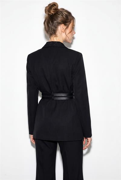 Kadın Astarlı Çift Kemer Detaylı Klasik Blazer Ceket 8151 60286140 - Siyah