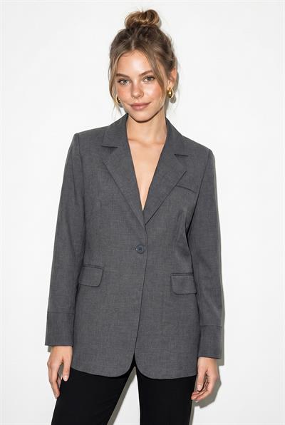 Kadın Astarlı Garni Kol Detaylı Kemerli Blazer Ceket 8146 60286139 - Antrasit