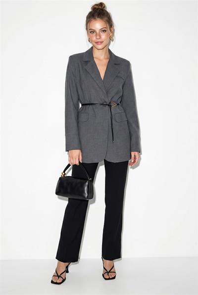 Kadın Astarlı Garni Kol Detaylı Kemerli Blazer Ceket 8146 60286139 - Antrasit