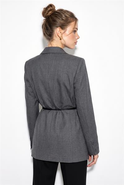 Kadın Astarlı Garni Kol Detaylı Kemerli Blazer Ceket 8146 60286139 - Antrasit
