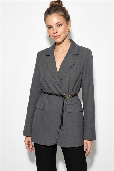 Kadın Astarlı Garni Kol Detaylı Kemerli Blazer Ceket 8146 60286139 - Antrasit