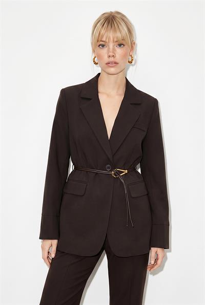 Kadın Astarlı Garni Kol Detaylı Kemerli Blazer Ceket 8146 60286139 - Acı Kahve