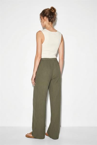 Kadın Bağcıklı Beli Lastikli Müslin Geniş Paça Pantolon YP5502 60286190 - Haki