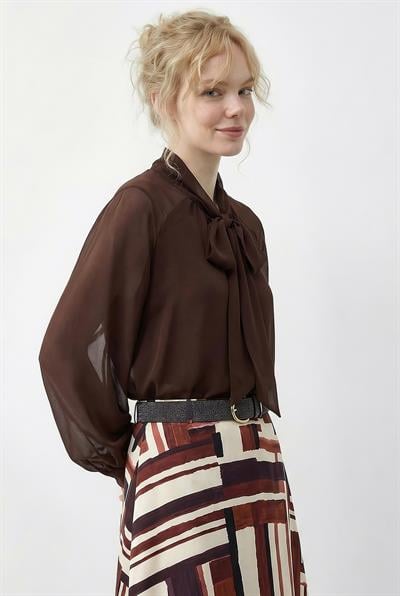 Kadın Bağlama Detaylı Astarlı Şifon Bluz 71759 60286015 - Acı Kahve