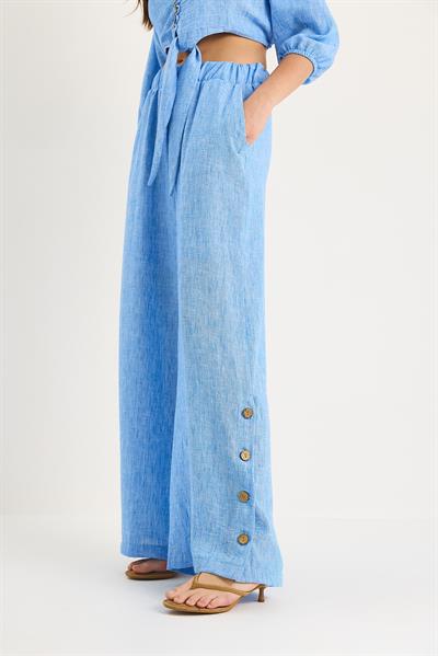 Kadın Bağlama Detaylı Bluz Astarlı Paçası Düğmeli Pantolonlu Astarlı Alt-Üst Takım 9266 60281046 - Gök Mavisi